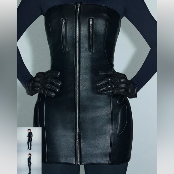 Khy black faux leathered mini dress. - Picture 9 of 14